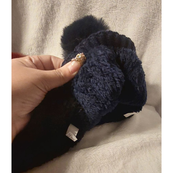 2 Beanies- Burgundy & Navy with Faux Fur Pom - Picture 6 of 6